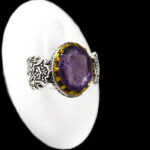 انگشتر آمیتیست الماس تراش نقره مردانه طرح دورطلایی بهادر