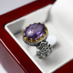 انگشتر آمیتیست الماس تراش نقره مردانه طرح دورطلایی بهادر - Image 2