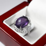 انگشتر آمیتیست الماس تراش نقره زنانه طرح فاخر بهتاب - Image 2