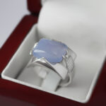 انگشتر عقیق کبود الماس تراش یمنی دست ساز نقره مردانه طرح اوتانا - Image 4