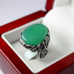 انگشتر عقیق سبز نقره مردانه طرح بارمان - Image 4