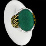 انگشتر عقیق سبز نقره مردانه طرح فاخر پنجتن (ع)