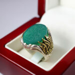 انگشتر عقیق سبز نقره مردانه طرح فاخر پنجتن (ع) - Image 3