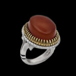 انگشتر عقیق سرخ نقره مردانه طرح دورطلایی بهیاد - Image 5