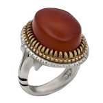 انگشتر عقیق سرخ نقره مردانه طرح دورطلایی بهیاد