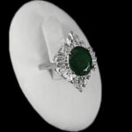 انگشتر زمرد الماس تراش نقره زنانه طرح آبرنگ