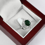 انگشتر زمرد الماس تراش نقره زنانه طرح آبرنگ - Image 3