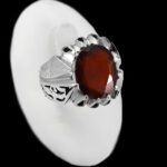 انگشتر گارنت الماس تراش نقره مردانه دست ساز طرح فاخر اورند