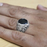 انگشتر گارنت الماس تراش نقره مردانه دست ساز طرح فاخر اوریا - Image 2