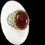 انگشتر گارنت نقره مردانه طرح دورطلایی یا محمد (ص) - Image 5