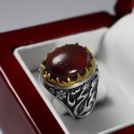 انگشتر گارنت نقره مردانه طرح دورطلایی یا محمد (ص)