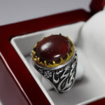 انگشتر گارنت نقره مردانه طرح دورطلایی یا محمد (ص) - Image 4