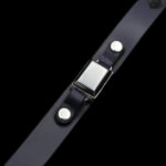 دستبند حدید صینی نقره چرم طبیعی زنانه و مردانه سرمه ای بلند کلاسیک طرح درنا + حکاکی - Image 2