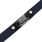 دستبند حدید صینی نقره چرم طبیعی زنانه و مردانه سرمه ای بلند کلاسیک طرح درنا + حکاکی