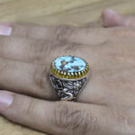 انگشتر فیروزه نیشابوری نقره مردانه طرح یا ضامن آهو ۴ - Image 3