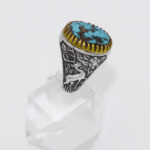 انگشتر فیروزه نیشابوری نقره مردانه طرح یا ضامن آهو ۴ - Image 2