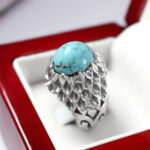 انگشتر نقره فیروزه نیشابوری فاخر دست ساز مردانه طرح فاخر پولکی رزم آرا - Image 3