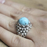 انگشتر نقره فیروزه نیشابوری فاخر دست ساز مردانه طرح فاخر پولکی رزم آرا - Image 4