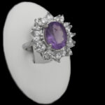 انگشتر آمیتیست الماس تراش نقره زنانه طرح تاشا