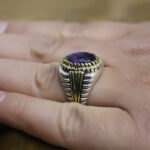 انگشتر آمیتیست الماس تراش نقره مردانه طرح دورطلایی راد - Image 2