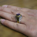 انگشتر نقره مردانه فاخر با سنگ آمیتیست الماس تراش طرح دورطلایی زمان - Image 4