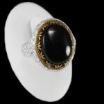 انگشتر عقیق مشکی نقره مردانه طرح دورطلایی پنام