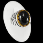 انگشتر عقیق مشکی نقره مردانه طرح دورطلایی یا حسین (ع)