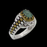 انگشتر زمرد زامبیا الماس تراش نقره مردانه طرح ساعت رولکسی دور طلایی سحاب