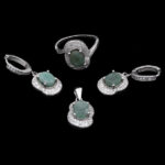 نیم ست زمرد زامبیا الماس تراش نقره زنانه طرح سرور - Image 5