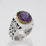 انگشتر آمیتیست الماس تراش نقره مردانه دست ساز طرح دورطلایی فاخر دیاکو - Image 2