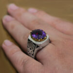 انگشتر آمیتیست الماس تراش نقره مردانه دست ساز طرح دورطلایی فاخر دیاکو - Image 3