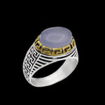 انگشتر عقیق کبود یمنی نقره مردانه طرح دورطلایی شروین