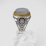 انگشتر عقیق کبود یمنی نقره مردانه طرح دورطلایی رائد - Image 3