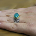 انگشتر عقیق سبز نقره مردانه طرح دور طلایی شروین - Image 3