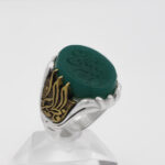 انگشتر عقیق سبز نقره مردانه طرح دور طلایی یا فاطمه الزهرا (س) - Image 3