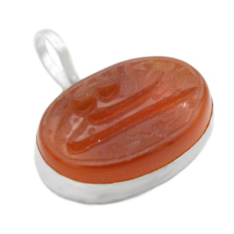 گردنبند عقیق سرخ نقره طرح "حسبی الله" + حرز امام جواد (ع) + تربت امام حسین (ع)