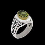 انگشتر زبرجد الماس تراش نقره مردانه دست ساز طرح دورطلایی فاخر دوستار