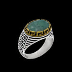 انگشتر زمرد هندی الماس تراش نقره مردانه دور طلایی طرح شروین