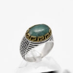 انگشتر زمرد هندی الماس تراش نقره مردانه دور طلایی طرح شروین - Image 3