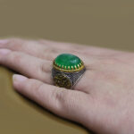 انگشتر یشم نقره مردانه طرح دور طلایی آمدم ای شاه - Image 2