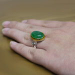 انگشتر یشم نقره مردانه طرح دور طلایی ربیع - Image 2