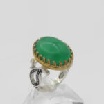 انگشتر یشم نقره مردانه طرح دور طلایی رحمدل - Image 4