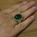 انگشتر یشم نقره مردانه طرح دور طلایی پنام - Image 3