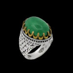 انگشتر یشم نقره مردانه طرح دور طلایی سریران