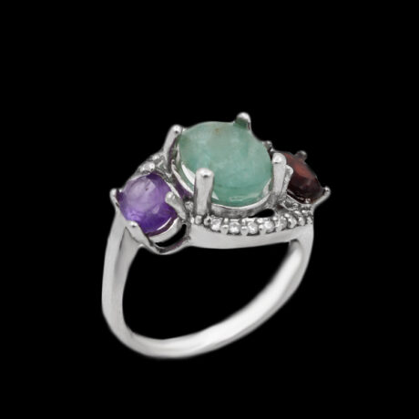 انگشتر چند نگین الماس تراش نقره زنانه طرح دینا