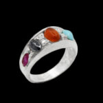 انگشتر چند سنگ نقره زنانه و مردانه دست ساز طرح راحل + حکاکی عین علی (ع) روی سنگ حدید صینی