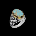 انگشتر فیروزه نیشابوری نقره مردانه طرح یا ضامن آهو ۵