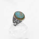 انگشتر فیروزه نیشابوری نقره مردانه طرح یا ضامن آهو ۵ - Image 2