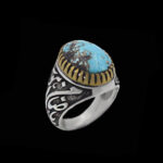 انگشتر فیروزه نیشابوری نقره مردانه طرح یا ضامن آهو ۶