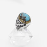 انگشتر فیروزه نیشابوری نقره مردانه طرح یا ضامن آهو ۶ - Image 4